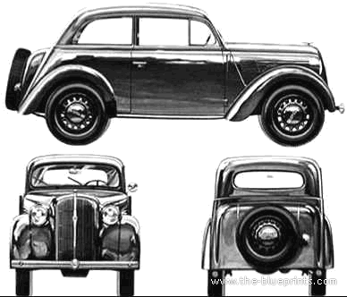 Opel Kadett 2-Door (1936) - Опель - чертежи, габариты, рисунки автомобиля