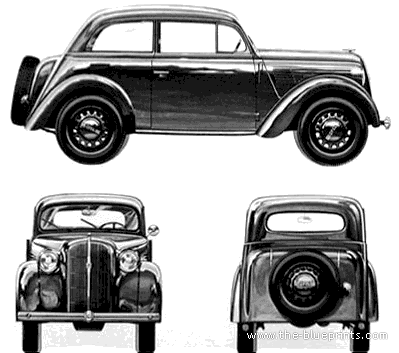 Opel Kadett 2-Door (1938) - Опель - чертежи, габариты, рисунки автомобиля