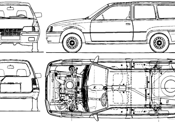 Opel Kadett E 3-Door Caravan - Опель - чертежи, габариты, рисунки автомобиля
