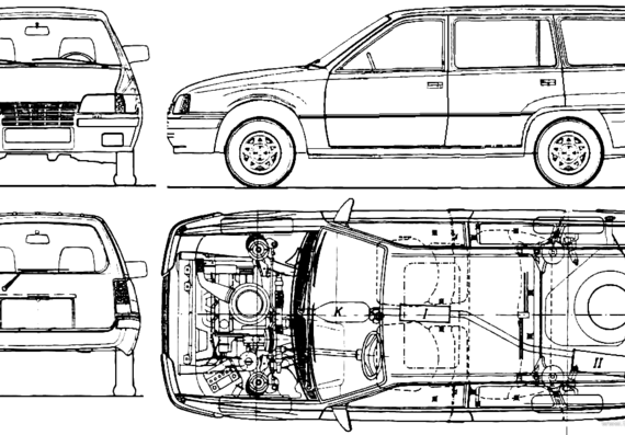 Opel Kadett E 5-Door Caravan - Опель - чертежи, габариты, рисунки автомобиля
