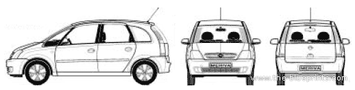 Opel Meriva (2005) - Опель - чертежи, габариты, рисунки автомобиля