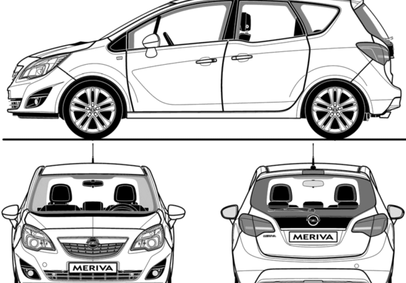 Opel Meriva (2010) - Опель - чертежи, габариты, рисунки автомобиля