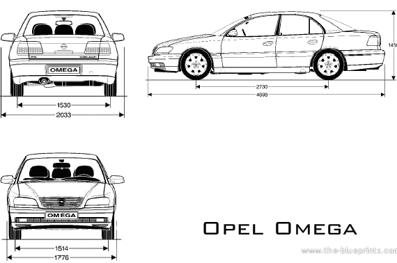 Opel Omega Sedan (2002) - Опель - чертежи, габариты, рисунки автомобиля