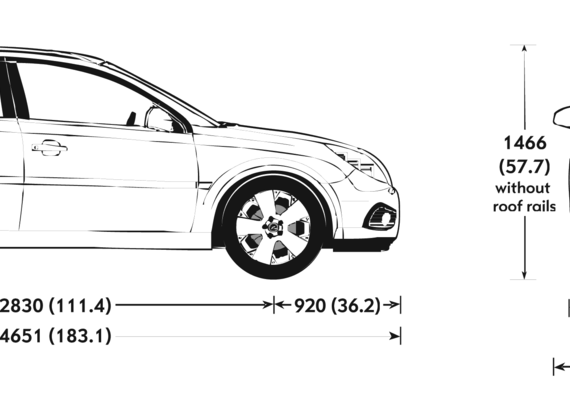 Opel Signum (2007) - Опель - чертежи, габариты, рисунки автомобиля
