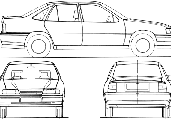 Opel Vectra (1989) - Опель - чертежи, габариты, рисунки автомобиля
