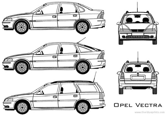 Opel Vectra 4-Door - Опель - чертежи, габариты, рисунки автомобиля