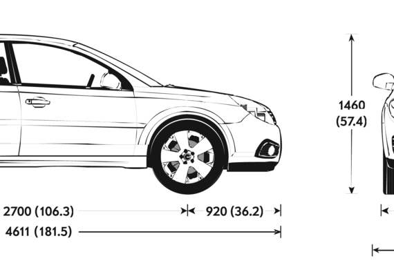 Opel Vectra 4-Door (2007) - Опель - чертежи, габариты, рисунки автомобиля