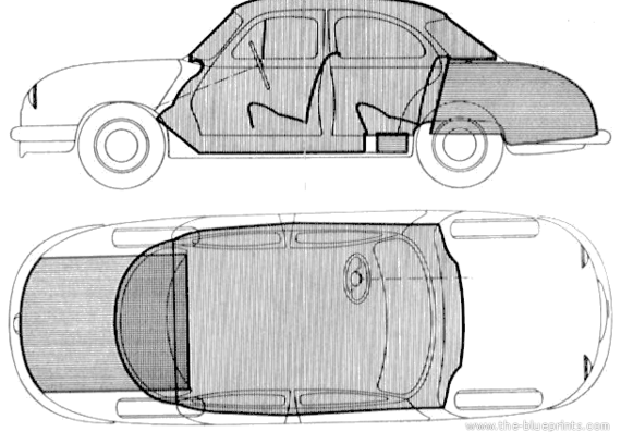 Panhard Dyna Z (1955) - Панхард - чертежи, габариты, рисунки автомобиля