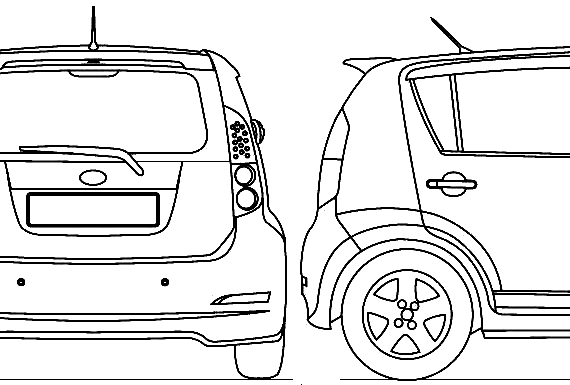 Perodua Myvi (2008) - Разные автомобили - чертежи, габариты, рисунки автомобиля