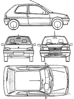 Peugeot 106 3-Door - Пежо - чертежи, габариты, рисунки автомобиля