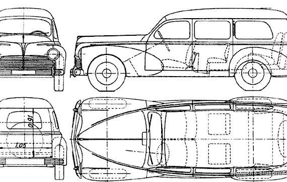 Peugeot 203L Familiale (1950) - Пежо - чертежи, габариты, рисунки автомобиля