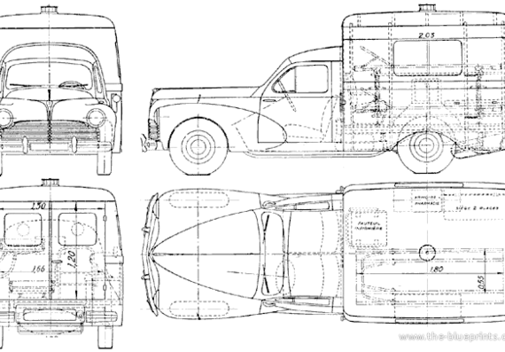 Peugeot 203U Ambulance (1950) - Пежо - чертежи, габариты, рисунки автомобиля