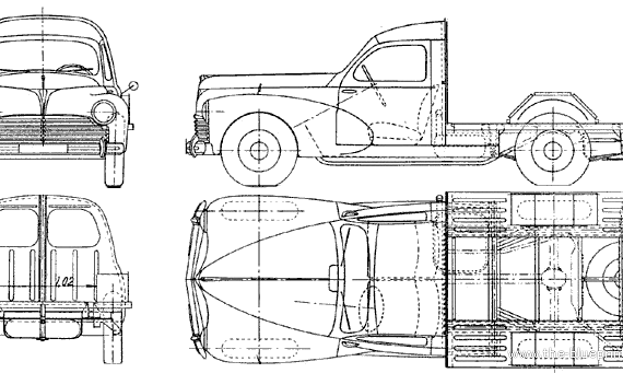 Peugeot 203U Cabine (1950) - Пежо - чертежи, габариты, рисунки автомобиля
