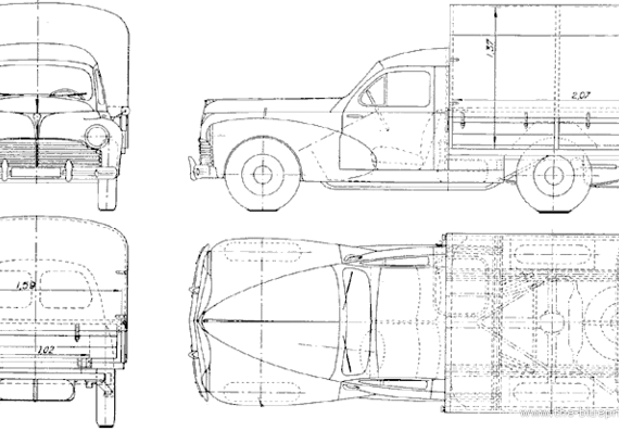 Peugeot 203U Camionnette (1950) - Пежо - чертежи, габариты, рисунки автомобиля