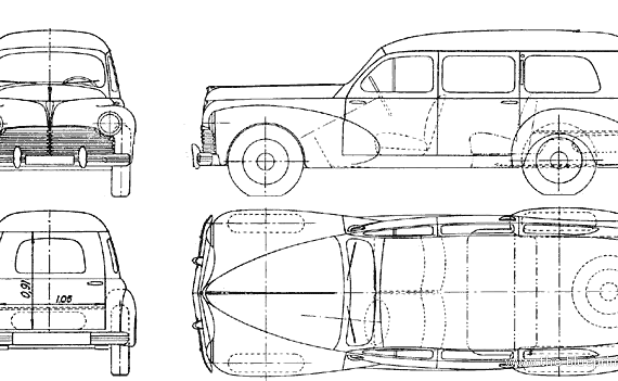 Peugeot 203U Commerciale (1950) - Пежо - чертежи, габариты, рисунки автомобиля