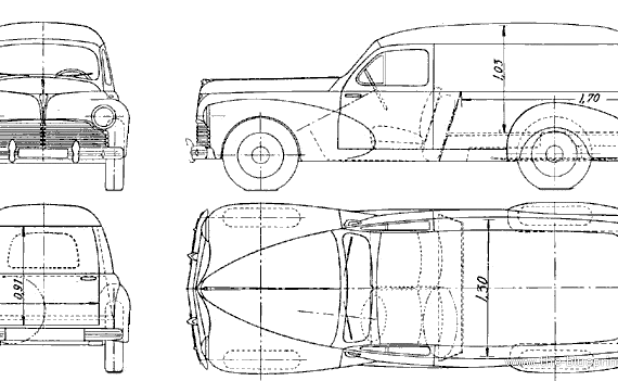 Peugeot 203U Fourgonnette (1950) - Пежо - чертежи, габариты, рисунки автомобиля