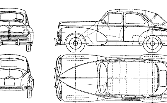 Peugeot 203 Berline Decouvrable (1950) - Пежо - чертежи, габариты, рисунки автомобиля