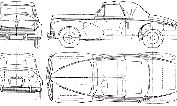 Peugeot 203 Decapotable (1950) - Пежо - чертежи, габариты, рисунки автомобиля