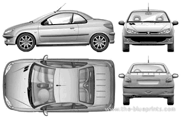 Peugeot 206CC (2004) - Пежо - чертежи, габариты, рисунки автомобиля