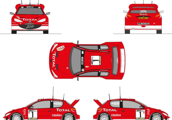 Peugeot 206 WRC (2003) - Пежо - чертежи, габариты, рисунки автомобиля