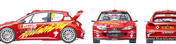 Peugeot 206 WRC (2005) - Пежо - чертежи, габариты, рисунки автомобиля