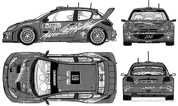 Peugeot 206 WRC Monte Carlo Bozian Racing (2005) - Пежо - чертежи, габариты, рисунки автомобиля