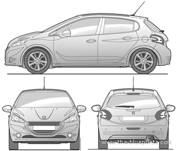 Peugeot 208 5-Door (2012) - Пежо - чертежи, габариты, рисунки автомобиля