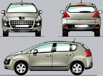 Peugeot 3008 (2012) - Пежо - чертежи, габариты, рисунки автомобиля