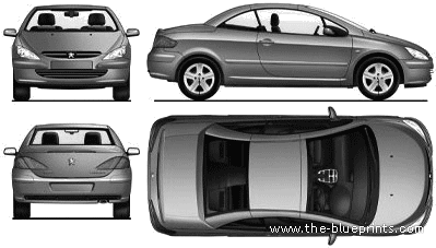 Peugeot 307CC (2009) - Пежо - чертежи, габариты, рисунки автомобиля