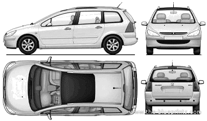 Peugeot 307SW (2008) - Пежо - чертежи, габариты, рисунки автомобиля