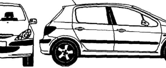 Peugeot 307 5-Door (2001) - Пежо - чертежи, габариты, рисунки автомобиля