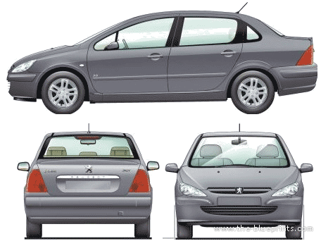 Peugeot 307 Sedan (2005) - Пежо - чертежи, габариты, рисунки автомобиля