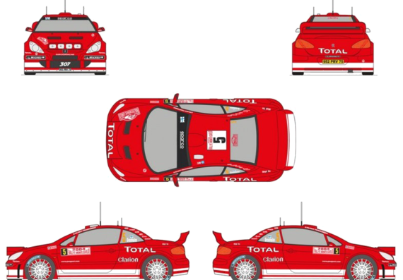 Peugeot 307 WRC (2004) - Пежо - чертежи, габариты, рисунки автомобиля
