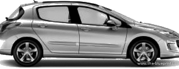 Peugeot 308 (2007) - Пежо - чертежи, габариты, рисунки автомобиля