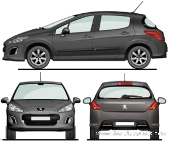 Peugeot 308 (2012) - Пежо - чертежи, габариты, рисунки автомобиля