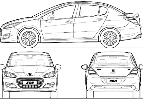 Peugeot 308 China (2012) - Пежо - чертежи, габариты, рисунки автомобиля