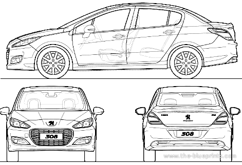 Peugeot 308 Sedan (2012) - Пежо - чертежи, габариты, рисунки автомобиля
