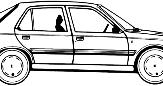 Peugeot 309 1.3 GL 5-Door (1988) - Пежо - чертежи, габариты, рисунки автомобиля