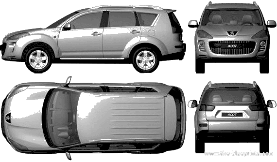 Peugeot 4007 (2008) - Пежо - чертежи, габариты, рисунки автомобиля