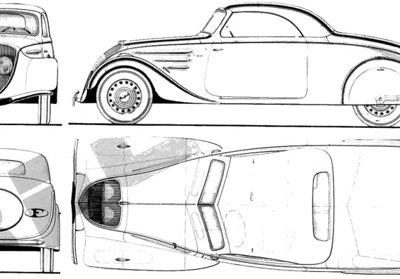 Peugeot 402 Eclipse (1935) - Пежо - чертежи, габариты, рисунки автомобиля