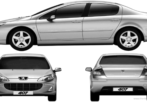 Peugeot 407 (2009) - Пежо - чертежи, габариты, рисунки автомобиля