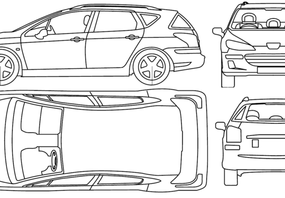 Peugeot 407 SW (2005) - Пежо - чертежи, габариты, рисунки автомобиля