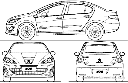 Peugeot 408 (2012) - Пежо - чертежи, габариты, рисунки автомобиля