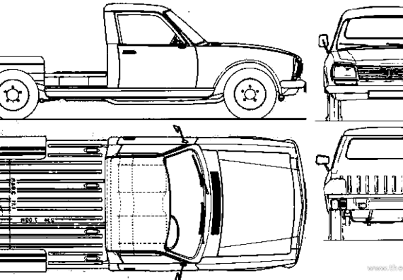 Peugeot 504 Pick-up Chassis (1985) - Пежо - чертежи, габариты, рисунки автомобиля