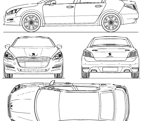 Peugeot 508 (2012) - Пежо - чертежи, габариты, рисунки автомобиля
