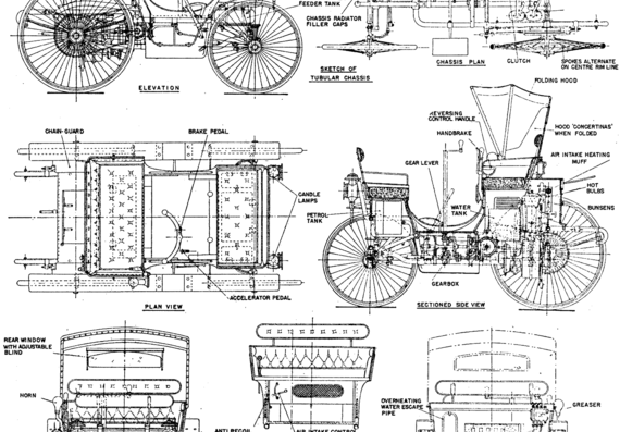 Peugeot Quadricycle (1891) - Пежо - чертежи, габариты, рисунки автомобиля