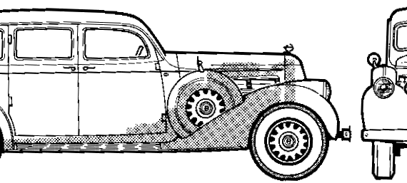 Pierce-Arrow 1601 4-Door Sedan (1936) - Разные автомобили - чертежи, габариты, рисунки автомобиля