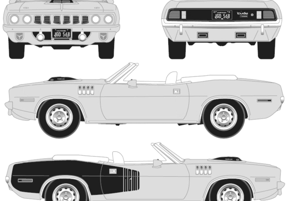 Plymouth Cuda Hemi (1971) - Плимут - чертежи, габариты, рисунки автомобиля