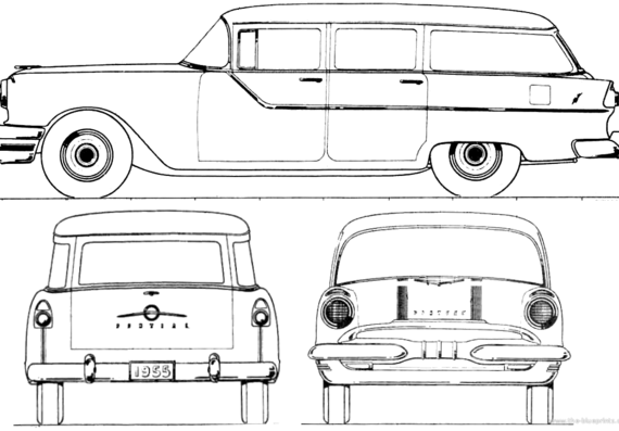Pontiac Chieftain 870 4-Door Station Wagon (1955) - Понтиак - чертежи, габариты, рисунки автомобиля