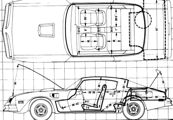Pontiac Firebird Trans-Am 6.6 (1977) - Понтиак - чертежи, габариты, рисунки автомобиля